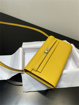 Kelly Classique To Go wallet Epsom Leather Gold Tone Metal In Jaune de Naples Color HS