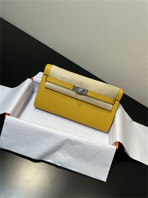 Kelly Classique To Go wallet Epsom Leather Silver Tone Metal In Jaune de Naples Color HS
