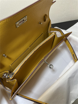 Kelly Classique To Go wallet Epsom Leather Silver Tone Metal In Jaune de Naples Color HS