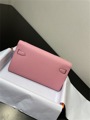 Kelly Classique To Go wallet Epsom Leather Gold Tone Metal In Rose Confetti Color HS