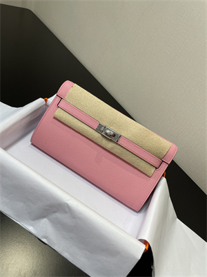 Kelly Classique To Go wallet Epsom Leather Silver Tone Metal In Rose Confetti Color HS
