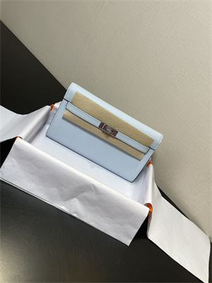 Kelly Classique To Go wallet Epsom Leather Silver Tone Metal In Blue Brume Color HS