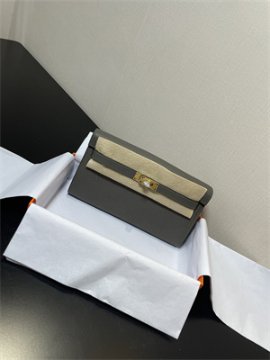 Kelly Classique To Go wallet Epsom Leather Gold Tone Metal In Etain Color HS