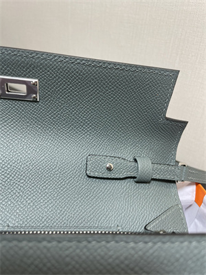 Kelly Classique To Go wallet Epsom Leather Silver Tone Metal In Vert Amande Color HS