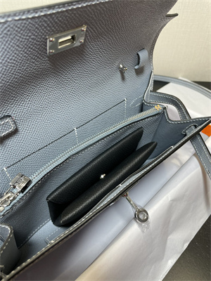 Kelly Classique To Go wallet Epsom Leather Silver Tone Metal In Blue Lin Color HS