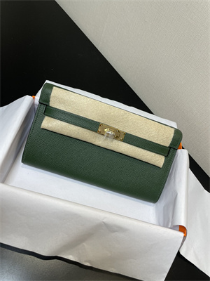Kelly Classique To Go wallet Epsom Leather Gold Tone Metal In Vert Anglais Color HS