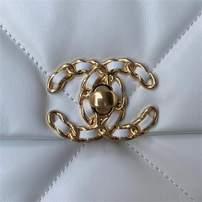 Ch*el 19 large handbag lambskin gold double c metal white as1161