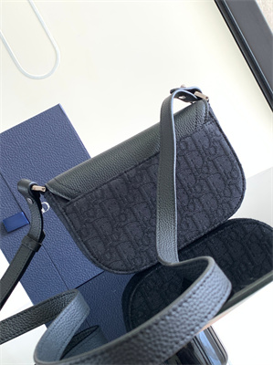 Di.or Mini Saddle Messenger Bag With Flap Black Oblique Jacquard With Grained Calfskin