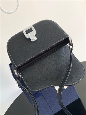 Di.or Mini Saddle Messenger Bag With Flap Black Grained Calfskin