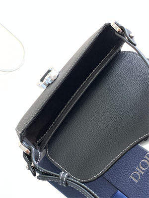 Di.or Mini Saddle Messenger Bag With Flap Black Grained Calfskin