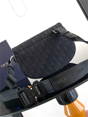 Di.or Saddle Pouch Black Oblique Jacquard and Grained Calfskin
