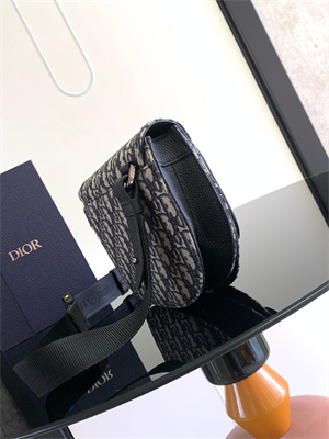 Di.or Saddle Pouch Beige and Black Oblique Jacquard and Black Grained Calfskin