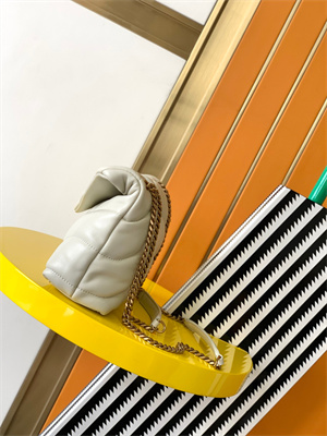 Y.S.L TOY PUFFER In Nappa Lambskin Gold Tone Metal White Color