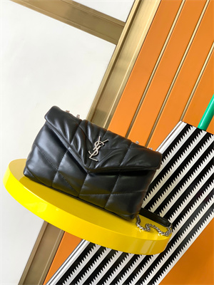 Y.S.L TOY PUFFER In Nappa Lambskin Silver Tone Metal Black Color