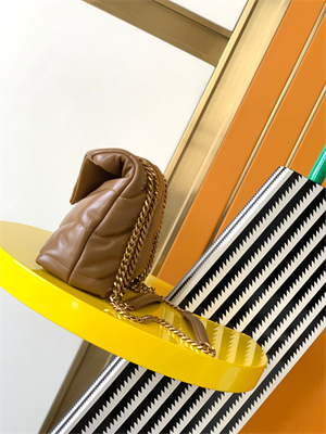 Y.S.L TOY PUFFER In Nappa Lambskin Gold Tone Metal Caramel Color