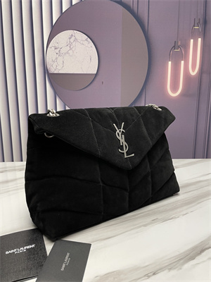 Y.S.L PUFFER MEDIUM In Suede Leather Silver Tone Metal Black Color