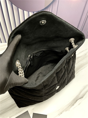 Y.S.L PUFFER MEDIUM In Suede Leather Silver Tone Metal Black Color