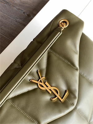 Y.S.L PUFFER MEDIUM In Nappa Lambskin Gold Tone Metal Dk Green Color