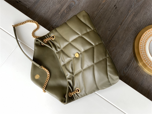 Y.S.L PUFFER MEDIUM In Nappa Lambskin Gold Tone Metal Dk Green Color