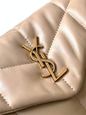 Y.S.L PUFFER MEDIUM In Nappa Lambskin Gold Tone Metal Beige Color
