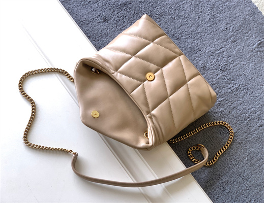 Y.S.L PUFFER MEDIUM In Nappa Lambskin Gold Tone Metal Beige Color