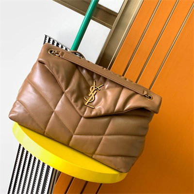 Y.S.L PUFFER MEDIUM In Nappa Lambskin Gold Tone Metal Caramel Color