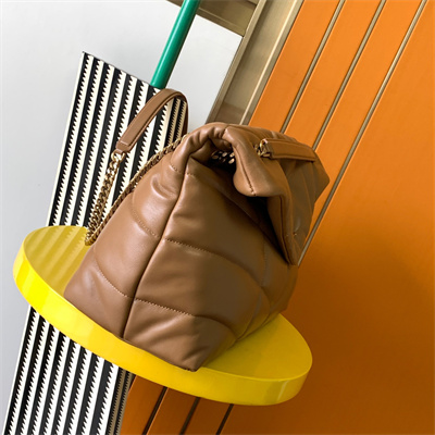 Y.S.L PUFFER MEDIUM In Nappa Lambskin Gold Tone Metal Caramel Color