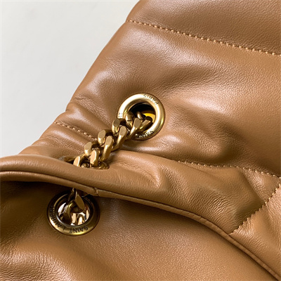 Y.S.L PUFFER MEDIUM In Nappa Lambskin Gold Tone Metal Caramel Color