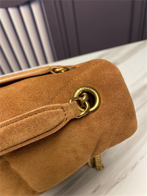 Y.S.L PUFFER MEDIUM In Suede Leather Gold Tone Metal Caramel Color