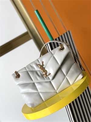 Y.S.L PUFFER SMALL  In Nappa Lambskin Gold Tone Metal White Color