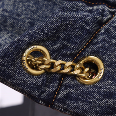 Y.S.L PUFFER SMALL In Black Denim Fabric Gold Tone Metal