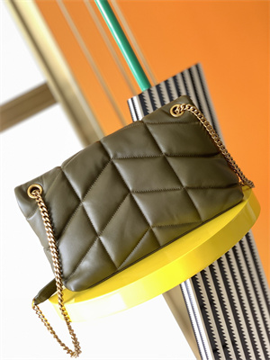 Y.S.L PUFFER SMALL  In Nappa Lambskin Gold Tone Metal Dk Green Color