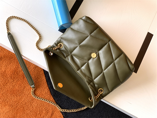 Y.S.L PUFFER SMALL  In Nappa Lambskin Gold Tone Metal Dk Green Color