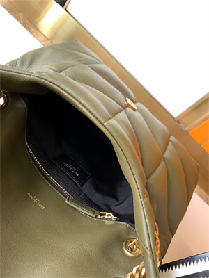 Y.S.L PUFFER SMALL  In Nappa Lambskin Gold Tone Metal Dk Green Color