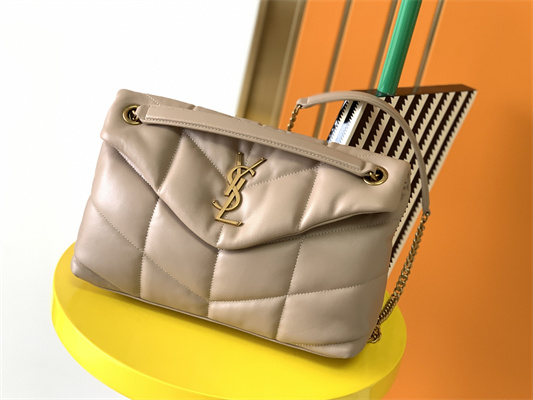 Y.S.L PUFFER SMALL In Nappa Lambskin Gold Tone Metal Beige Color