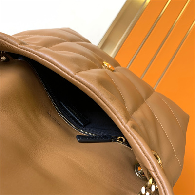 Y.S.L PUFFER SMALL In Nappa Lambskin Gold Tone Metal Caramel Color