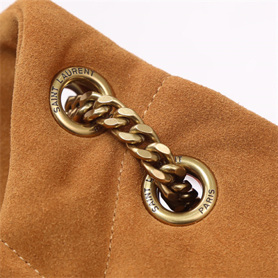 Y.S.L PUFFER SMALL In Suede Leather Gold Tone Metal Caramel Color