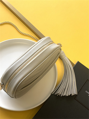 Y.S.L MINI LOU In White Quilted Grain De Poudre Embossed Leather  Gold Tone Metal