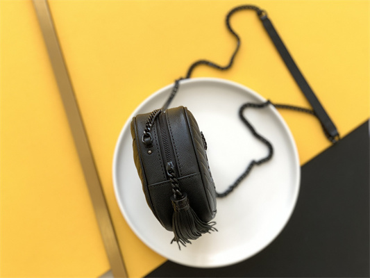 Y.S.L MINI LOU In Black Quilted Grain De Poudre Embossed Leather  Black Tone Metal