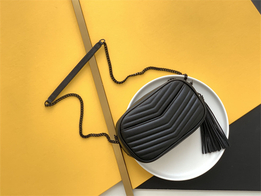 Y.S.L MINI LOU In Black Quilted Grain De Poudre Embossed Leather  Black Tone Metal