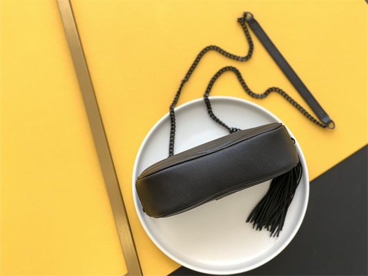 Y.S.L MINI LOU In Black Quilted Grain De Poudre Embossed Leather  Black Tone Metal