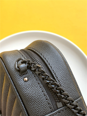 Y.S.L MINI LOU In Black Quilted Grain De Poudre Embossed Leather  Black Tone Metal