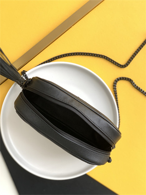 Y.S.L MINI LOU In Black Quilted Grain De Poudre Embossed Leather  Black Tone Metal