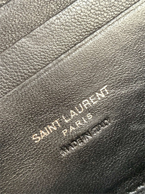 Y.S.L MINI LOU In Black Quilted Grain De Poudre Embossed Leather  Black Tone Metal