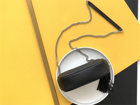 Y.S.L MINI LOU In Black Quilted Grain De Poudre Embossed Leather  Silver Tone Metal