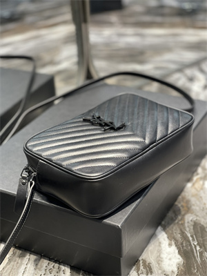 Y.S.L LOU CAMERA BAG In Black Quilted Leather Black Tone Metal