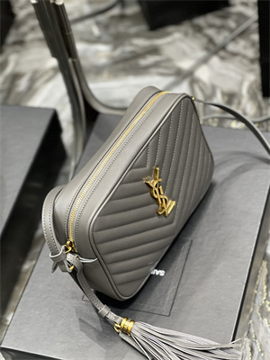 Y.S.L LOU CAMERA BAG In Grey Quilted Leather Gold Tone Metal