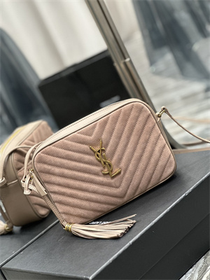 Y.S.L LOU CAMERA BAG In Nude Pink Quilted Suede and Smooth Leather Gold Tone Metal