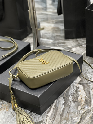 Y.S.L LOU CAMERA BAG In Green Quilted Leather Gold Tone Metal