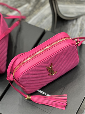 Y.S.L LOU CAMERA BAG In Fuchsia Quilted Suede and Smooth Leather Gold Tone Metal